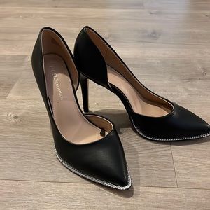 BCBG silver chain trimmed Leather black heel